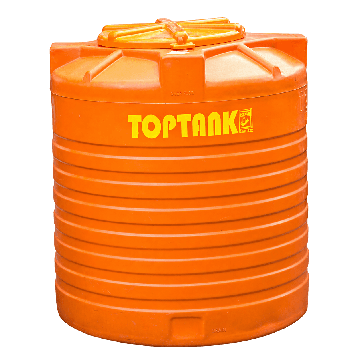 Orange TopTank cylindrical water tank, actual manufacturer photo